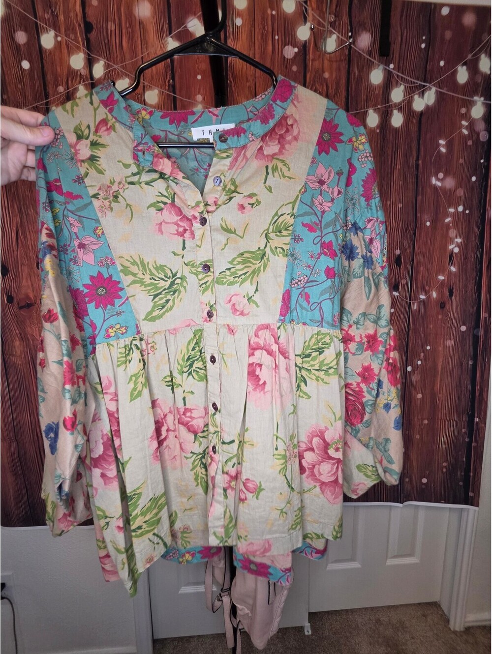THML Floral Patchwork Button-Up Blouse Size Small